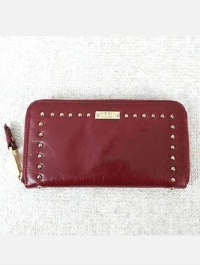 Badgley Mischka Studded Zip Around Red Leather Clutch